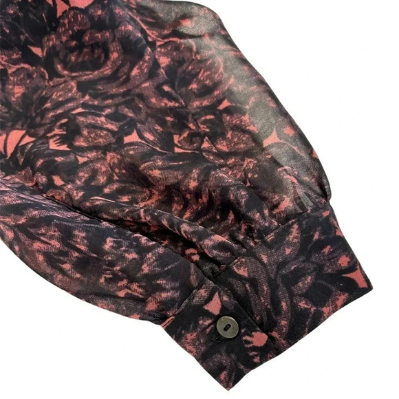 ALLSAINTS Nichola Rosalyn Dress S Black Floral Chiffon Smock Waist Gray $260 - Picture 8 of 12